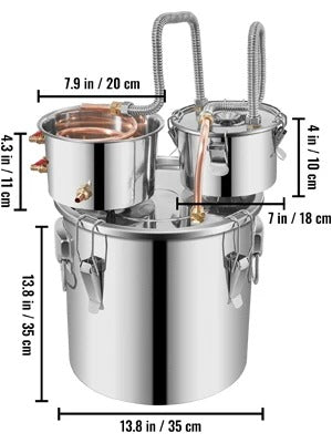 SIHAO Copper & Stainless Steel Moonshine Still – Home Alcohol Distiller with Built-in Thermometer & Condenser for Whiskey, Brandy & Essential Oils