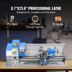 SIHAO 1100W Mini Metal Lathe 220×600mm & 220×750mm— Precision Benchtop Power Metal Lathe Variable Speed Brushless Motor Metal Gears