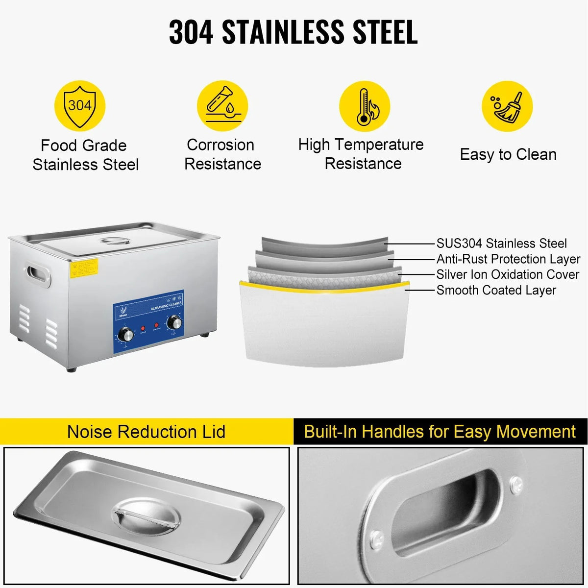 SIHAO 40kHz Ultrasonic Cleaner with Knob Control, Heater & Timer – Available in 2L To 30L Capacities, Ideal for Jewelry, Eyeglasses, Dentures, and Musical Instruments