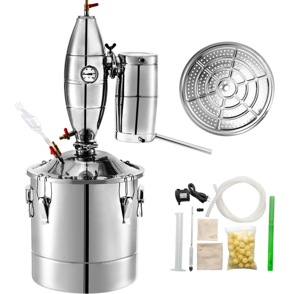 SIHAO Stainless Steel Moonshine Still Kit – 20L To 70L Capacity Options, with Copper Reflux Coil, Thermometer, Ideal for Whisky, Brandy & Essential Oils