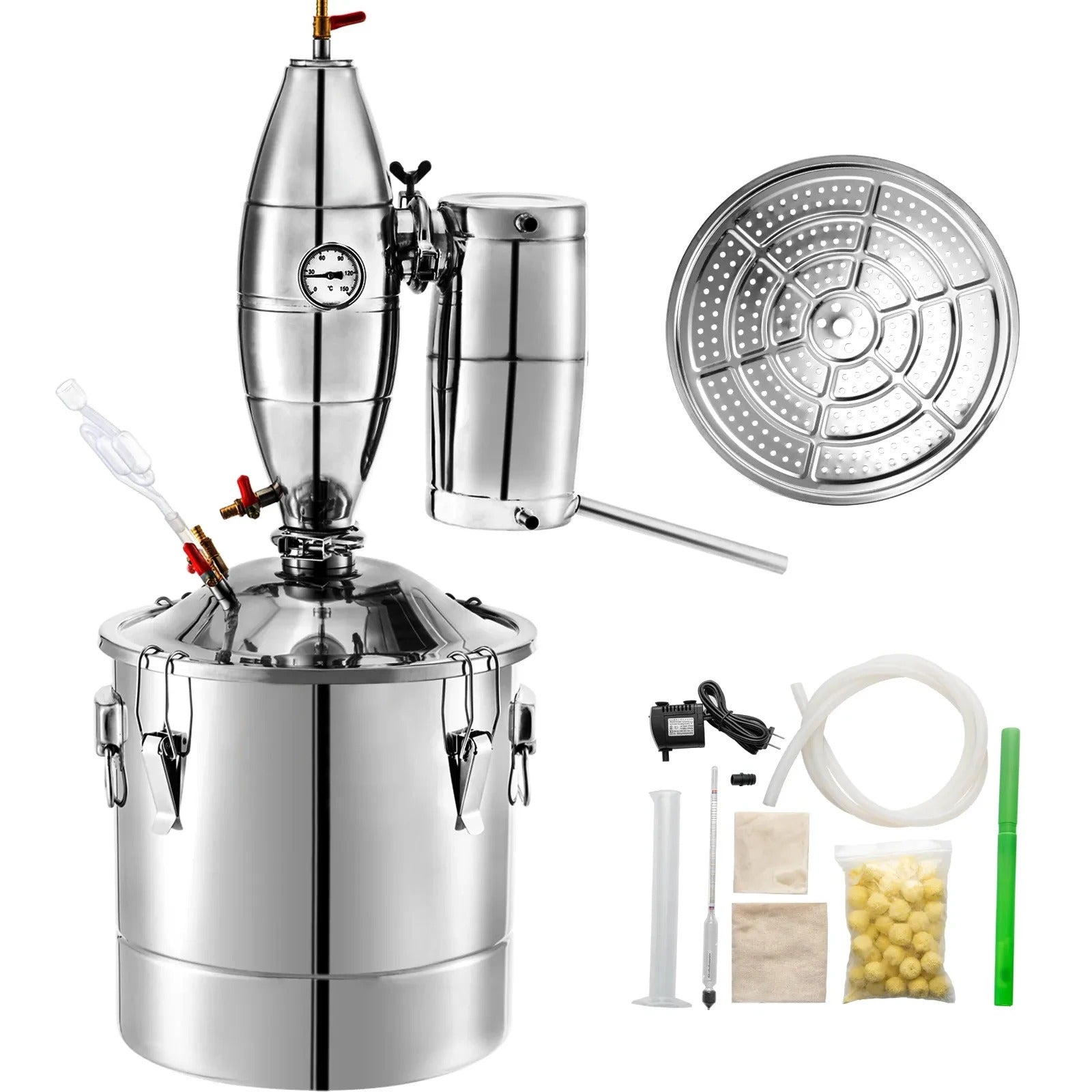 SIHAO Stainless Steel Moonshine Still Kit – 20L To 70L Capacity Options, with Copper Reflux Coil, Thermometer, Ideal for Whisky, Brandy & Essential Oils