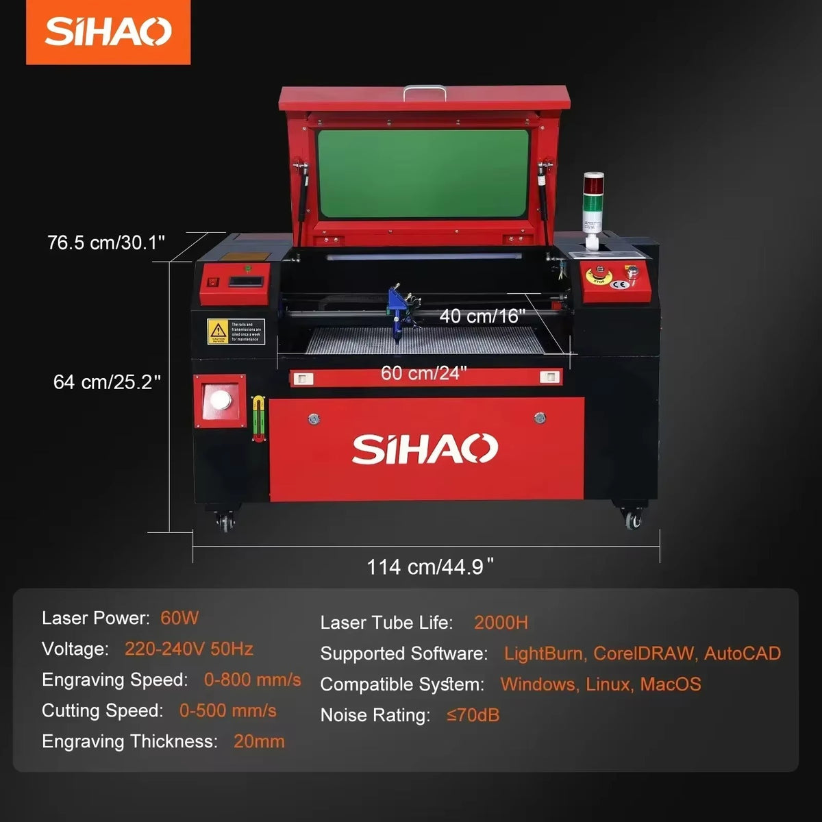 SIHAO CO2 Laser Engraver 50/60/80/100/130W, Ruida & LightBurn Laser Engraving Machine for Wood Fabric