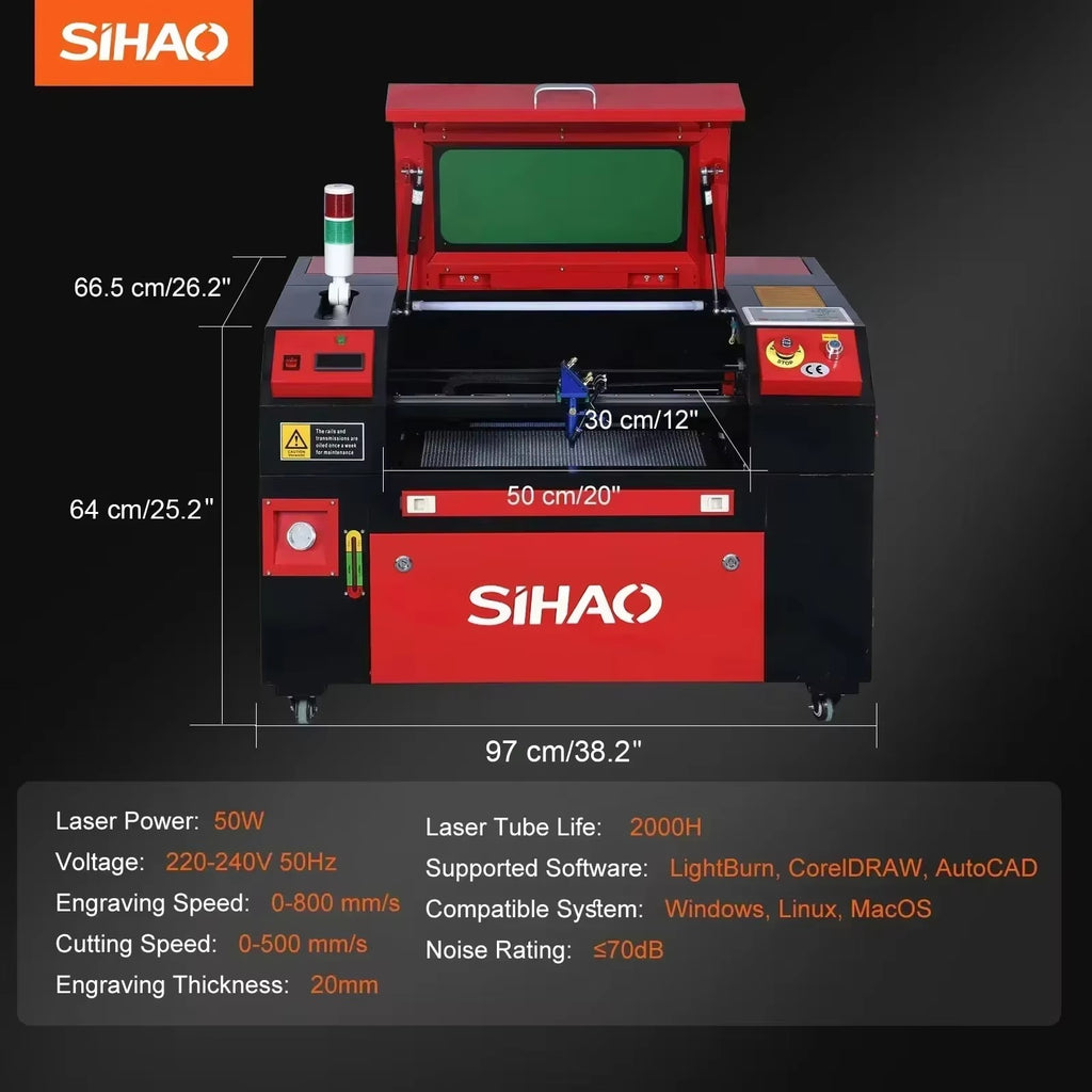 SIHAO CO2 Laser Engraver 50/60/80/100/130W, Ruida & LightBurn Laser Engraving Machine for Wood Fabric
