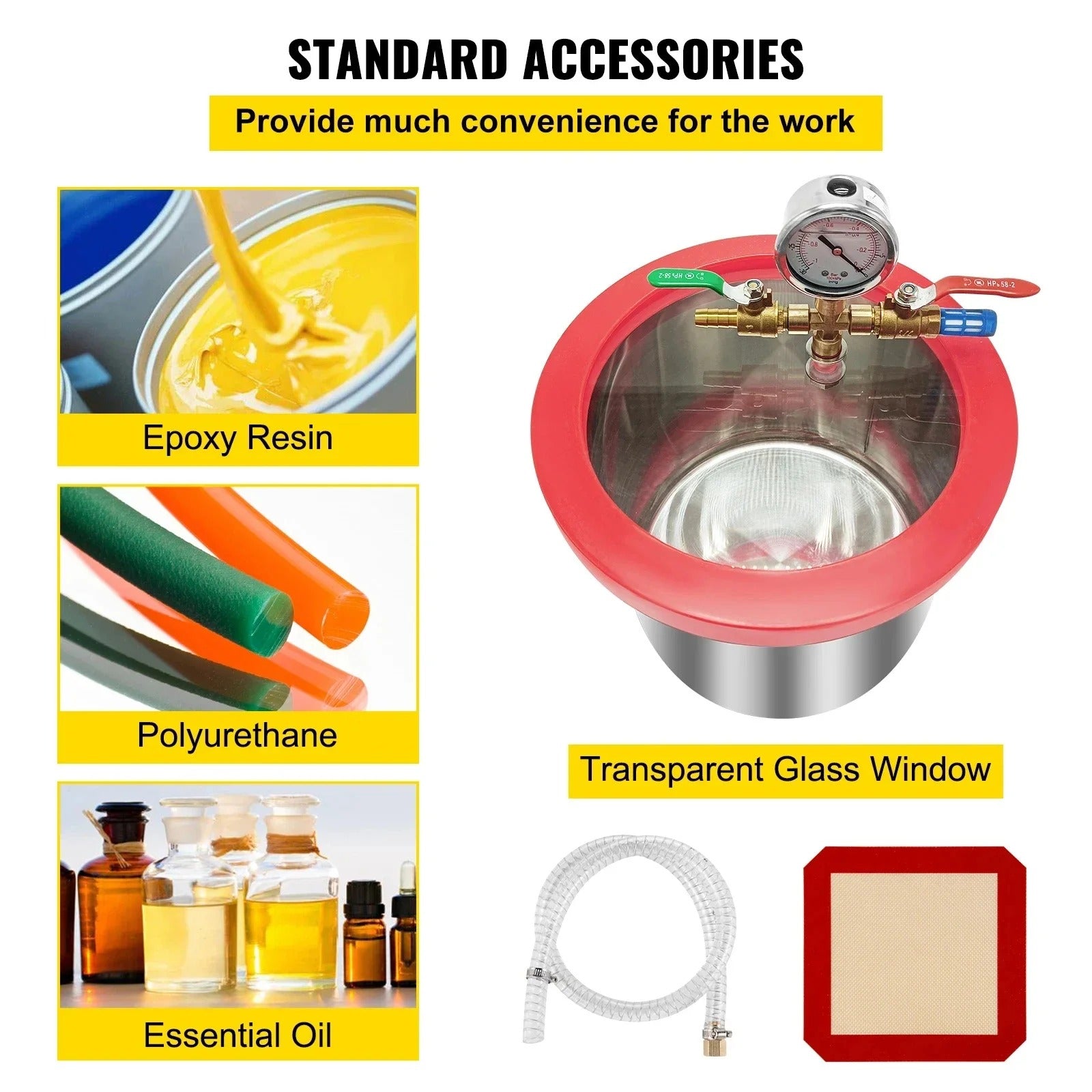 SIHAO 3CFM 1/4HP Vacuum Pump 2Gal Chamber Kit Degassing Epoxy Resin Silicone Silica Gel Wood Stabilizer Casting Tool