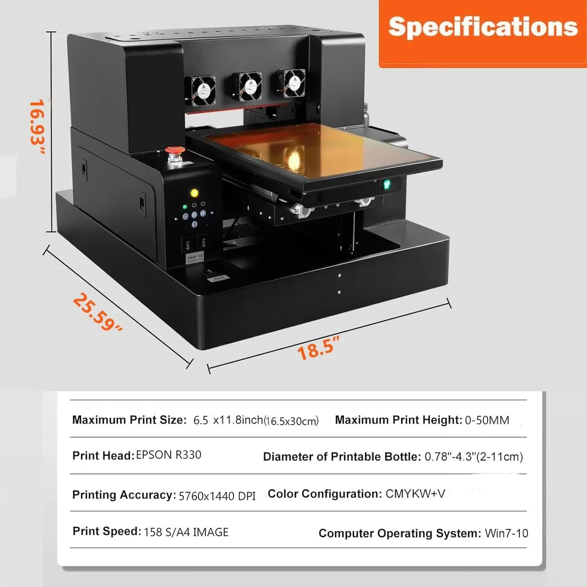 SIHAO A4 UV Printer, DTF UV LED Inkjet Printer with Rotary Attachment, 5760x1440dpi USB, for Bottles Paper Phone Cases PVC