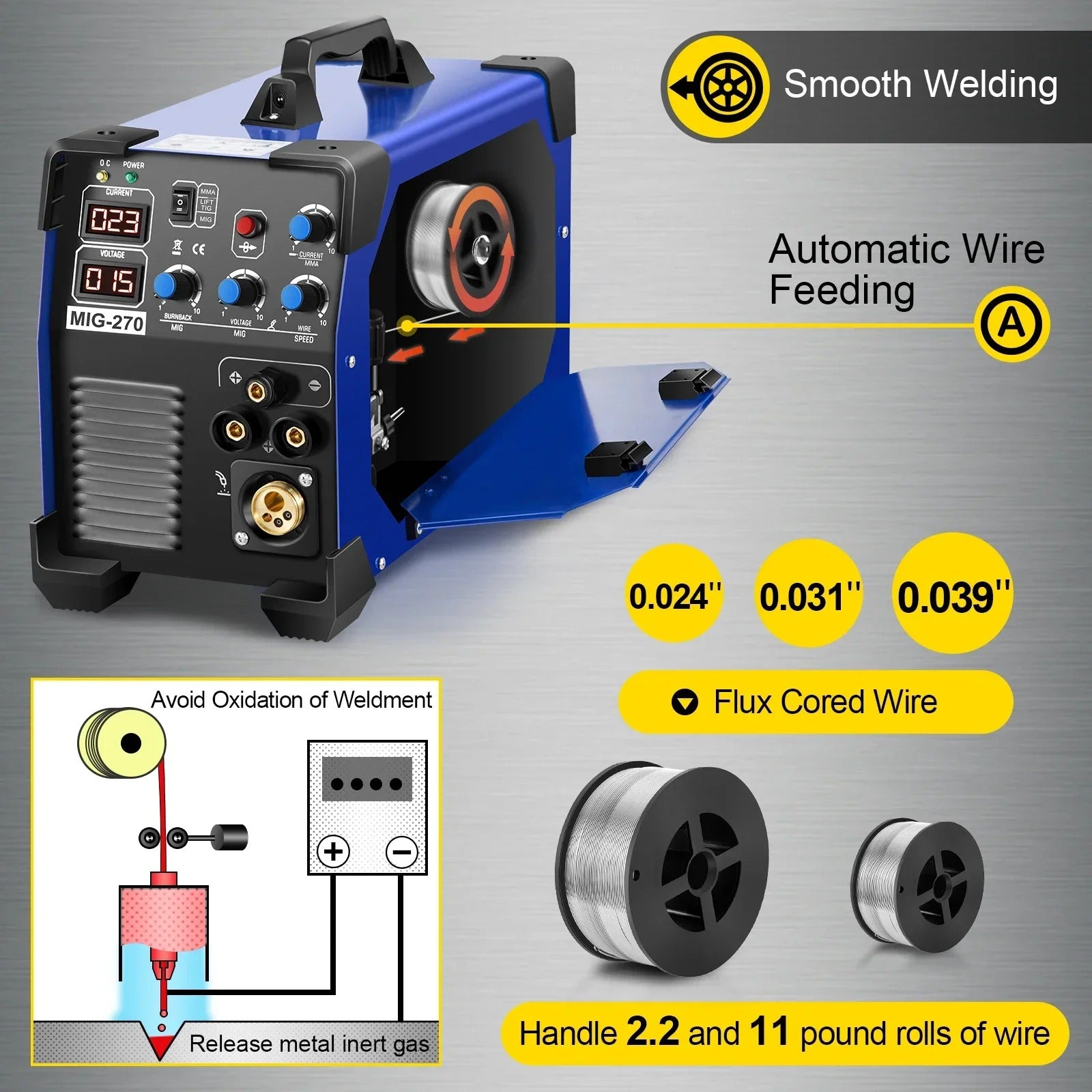 SIHAO 220V 200-270A MIG MMA TIG Welder 3-in-1 IGBT Inverter Welding Machine Dual Voltage for Steel Aluminum Auto Repair Home Workshop
