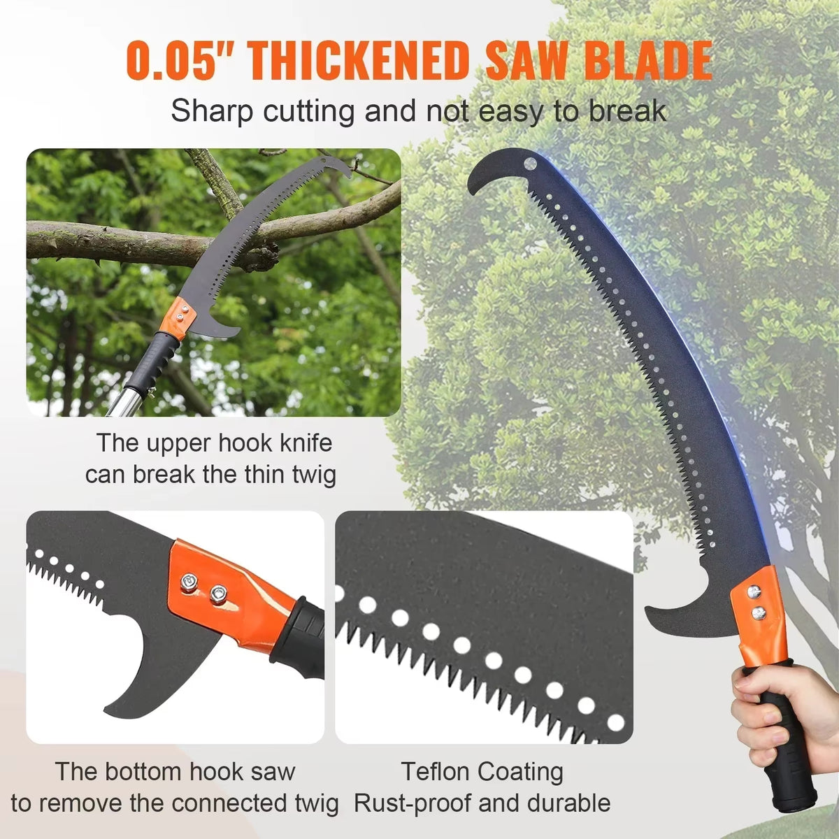 SIHAO Extendable Manual Tree Pruner 7.3-27ft ,  8 Fiberglass Handles Sharp Steel Blade Pole Saw for High Branch Palm Shrub Trimming