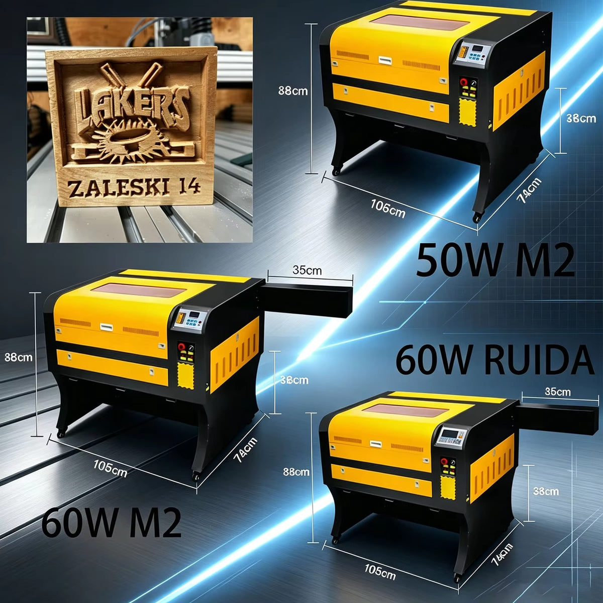 SIHAO 50W 60W CO2 Laser Engraver 400×600mm — Ruida M2 Stainless Steel Laser Engraving Cutting Machine for Wood Leather Acrylic DIY Logo Marking