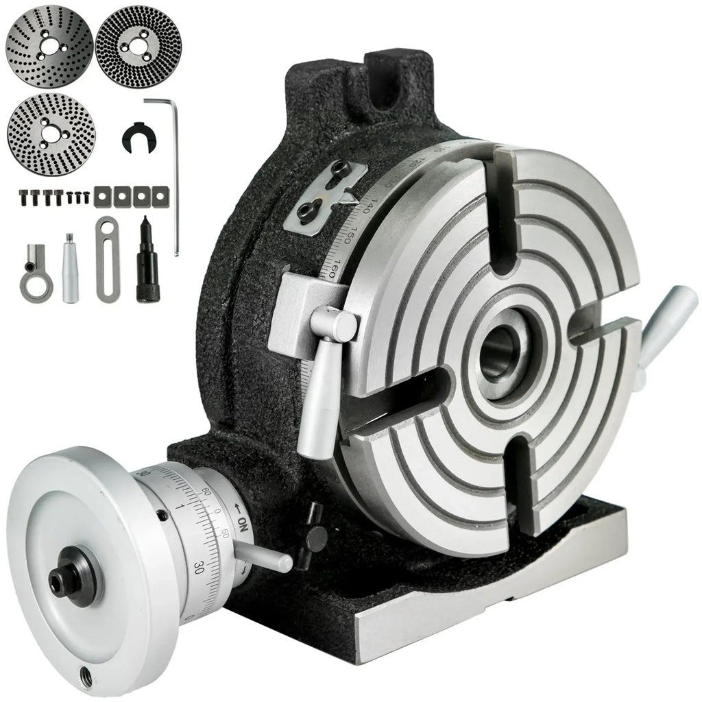 SIHAO 6"/150mm & 4"/100mm Precision Rotary Table – Horizontal & Vertical Mounting, MT-3 Spindle, 360° Swivel Base with T-Slots, Ideal for Milling & Drilling