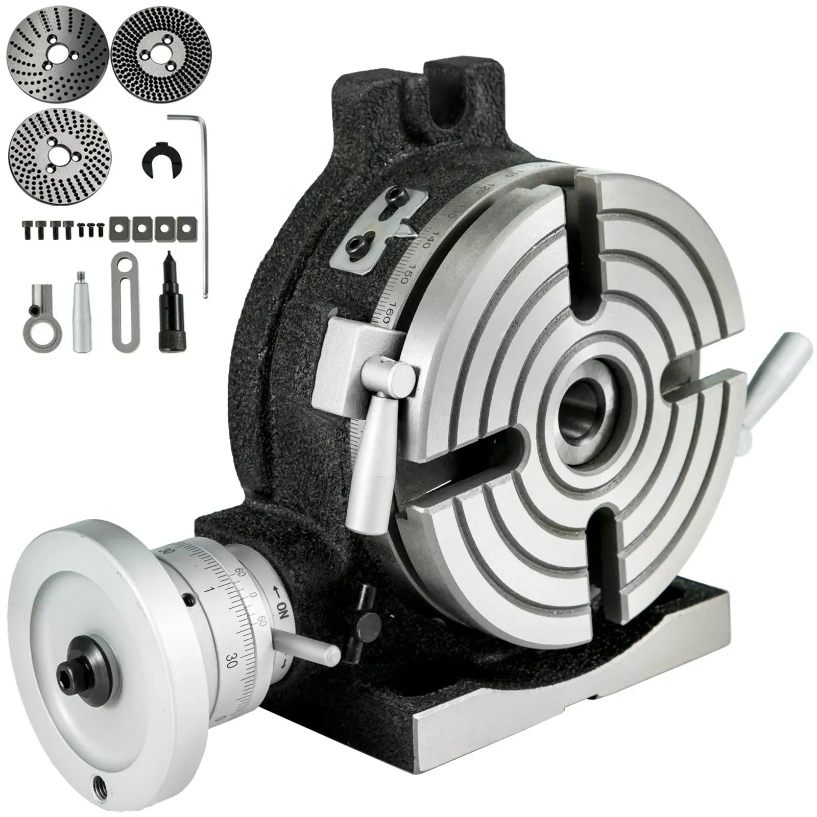 SIHAO 6"/150mm & 4"/100mm Precision Rotary Table – Horizontal & Vertical Mounting, MT-3 Spindle, 360° Swivel Base with T-Slots, Ideal for Milling & Drilling