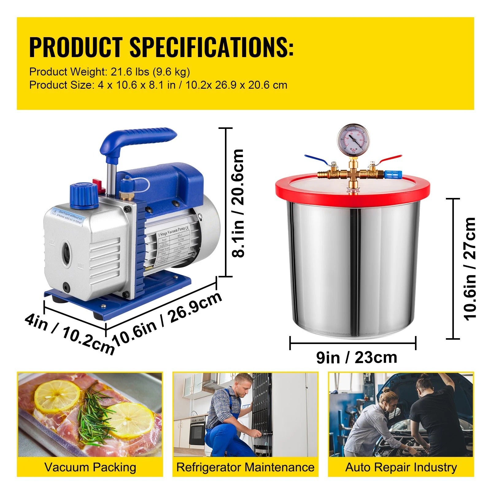 SIHAO 3CFM 1/4HP Vacuum Pump 2Gal Chamber Kit Degassing Epoxy Resin Silicone Silica Gel Wood Stabilizer Casting Tool