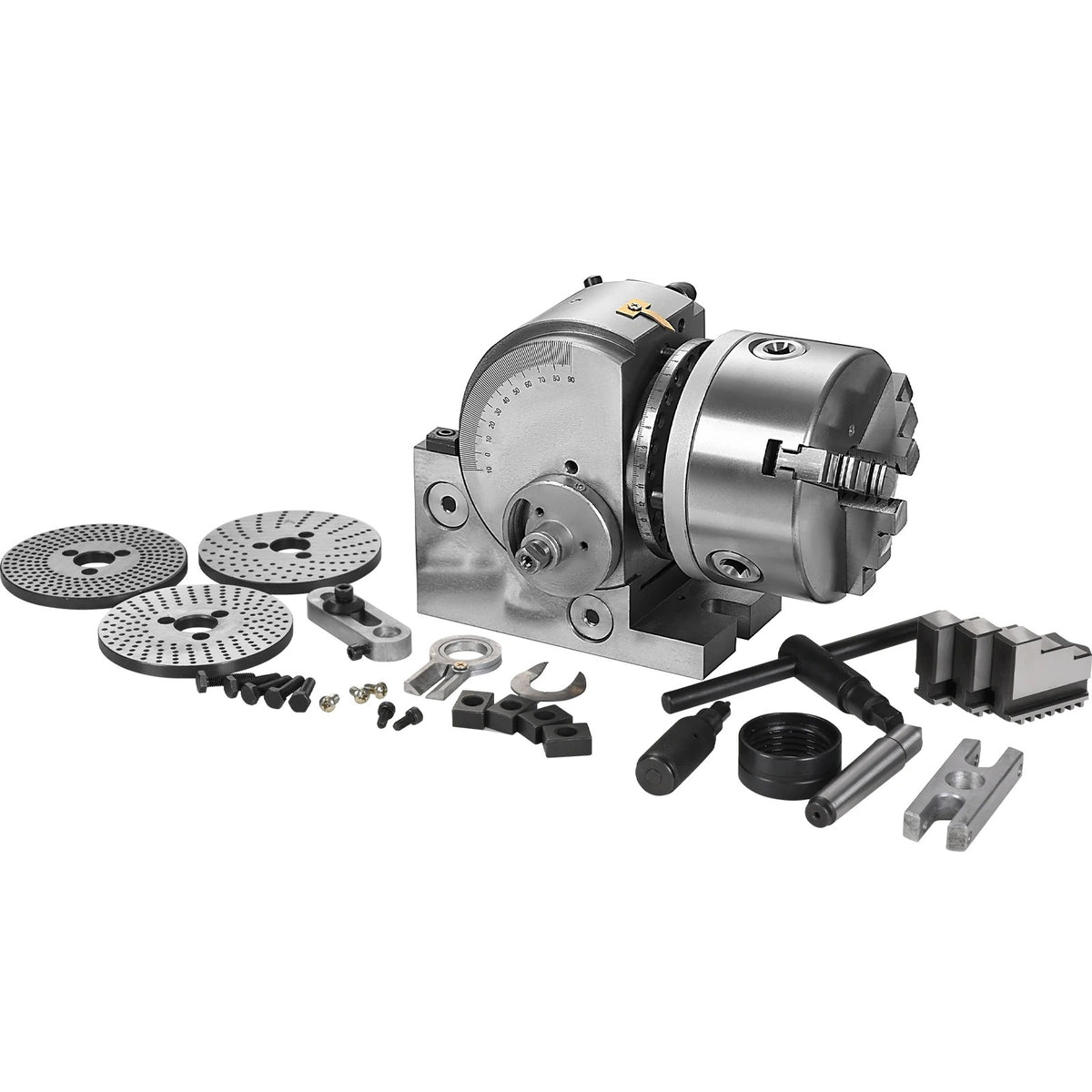 SIHAO Universal Dividing Head with 3-Jaw Chuck & Tailstock – Precision Indexing Head for Milling, Drilling & Grinding, Available in 4", 5" & 6" Chuck Sizes
