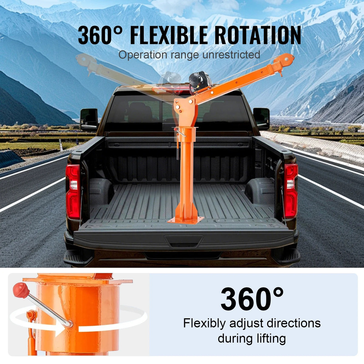 SIHAO 3500lbs Truck Crane with 1100lbs Electric Winch – 360° Swivel Folding Boom, Vehicle-Mounted Hoist for Pickup Truck & Trailer Loading
