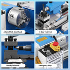 SIHAO Mini Metal Lathe Machine 550W, 7x14 Inch180x350mm Variable Speed Benchtop Lathe with 3-Jaw Chuck for Precision Metalworking, DIY Machining and Workshop Use