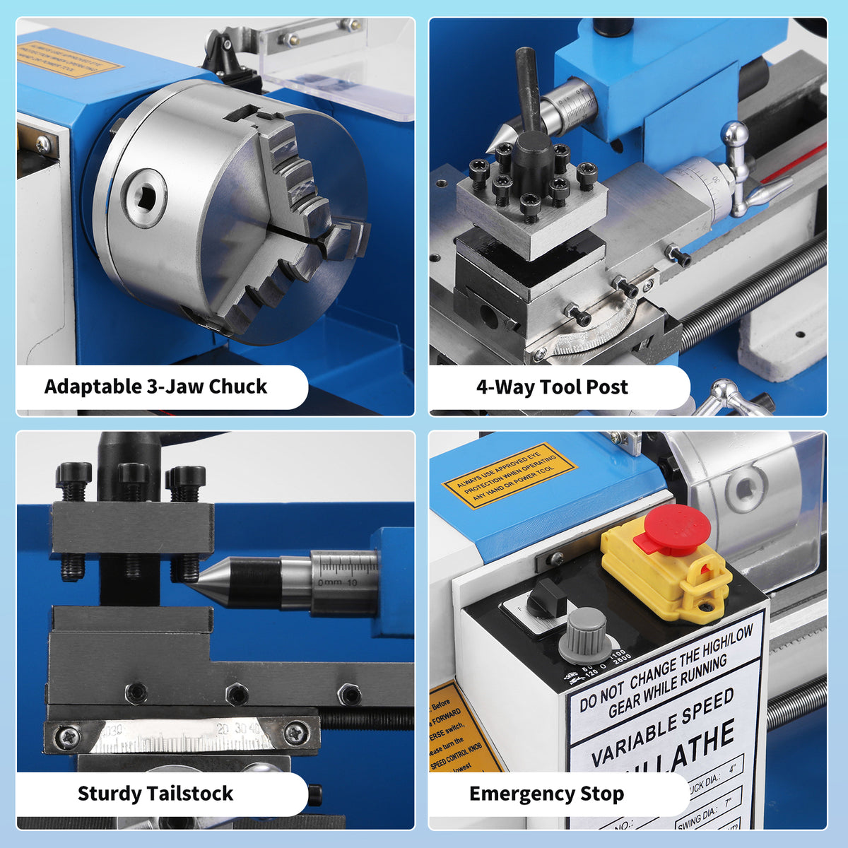 SIHAO Mini Metal Lathe Machine 550W, 7x14 Inch180x350mm Variable Speed Benchtop Lathe with 3-Jaw Chuck for Precision Metalworking, DIY Machining and Workshop Use