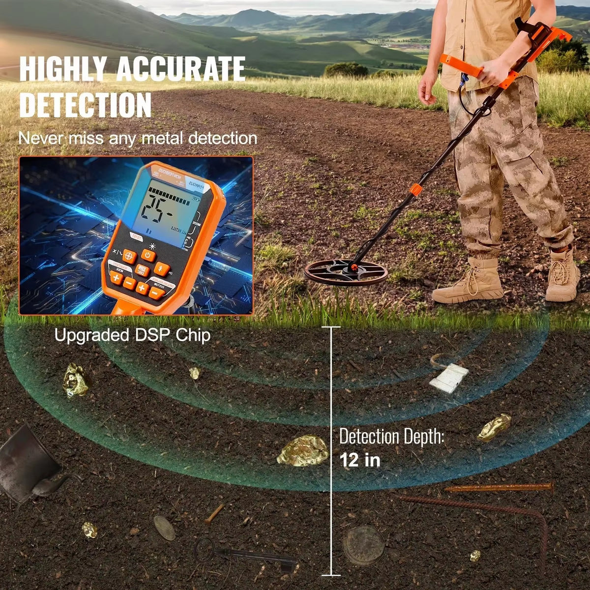 SIHAO 12" Waterproof Metal Detector – 7 Modes, Rechargeable, Ready for Treasure