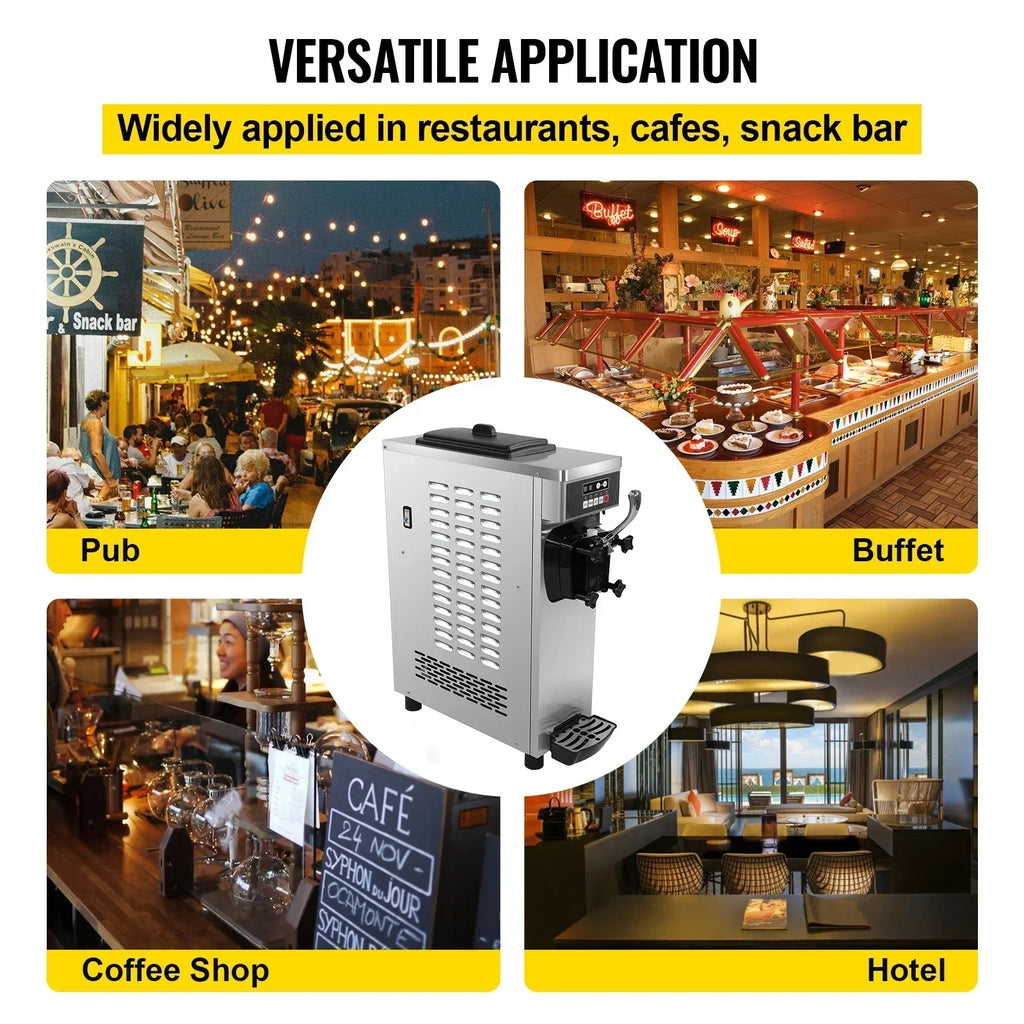 SIHAO 8116F Commercial Soft Serve Ice Cream Machine – Single Head Countertop Maker with Pre-Cooling, Puffing Pump & Low-Mix Alarm for Cafes & Dessert Shops