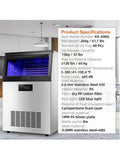 SIHAO 60kg/H Commercial Cube Ice Machine – Heavy-Duty Stainless Steel Unit with Large Storage Bin for Bars, Cafes & Hotels