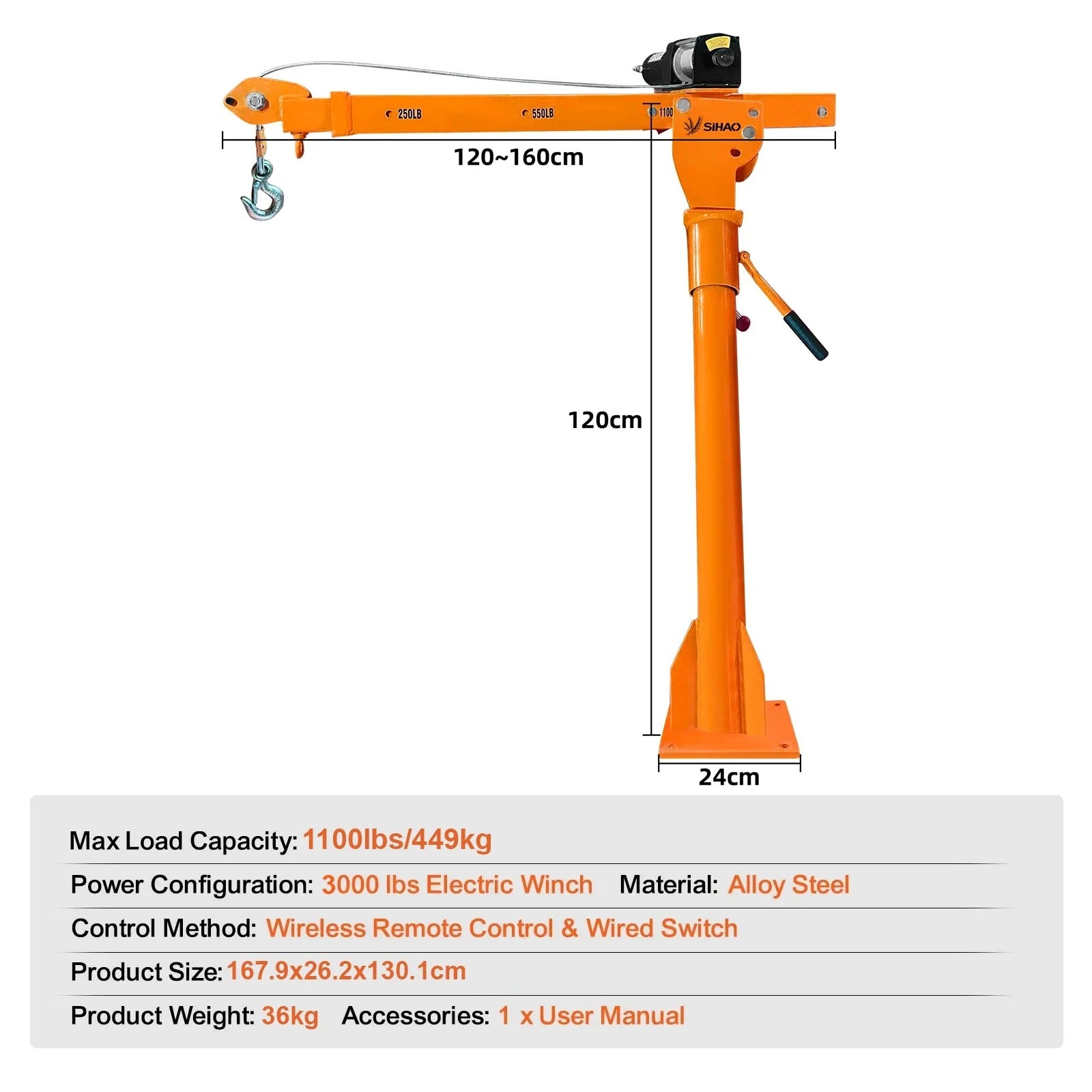SIHAO 3500lbs Truck Crane with 1100lbs Electric Winch – 360° Swivel Folding Boom, Vehicle-Mounted Hoist for Pickup Truck & Trailer Loading