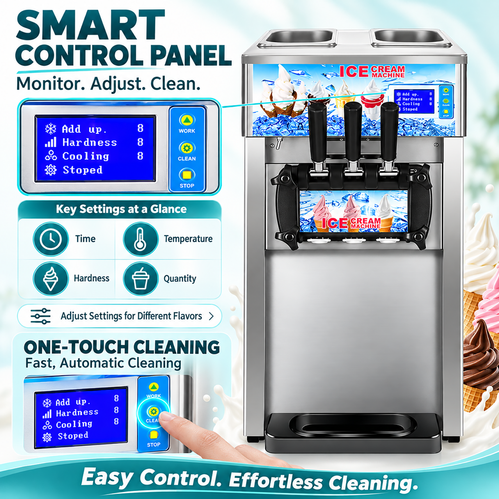 SIHAO ZM-A168 Commercial Soft Serve Ice Cream Machine | 3 Flavors, Pre-Cooling, Tabletop