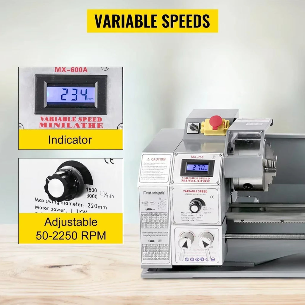 SIHAO 7×14 Inch Mini Metal Lathe Variable Speed 0-2500 RPM — Large Swing Bench Lathe for Steel Aluminum DIY Model Making