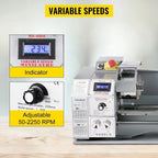 SIHAO 7×14 Inch Mini Metal Lathe Variable Speed 0-2500 RPM — Large Swing Bench Lathe for Steel Aluminum DIY Model Making
