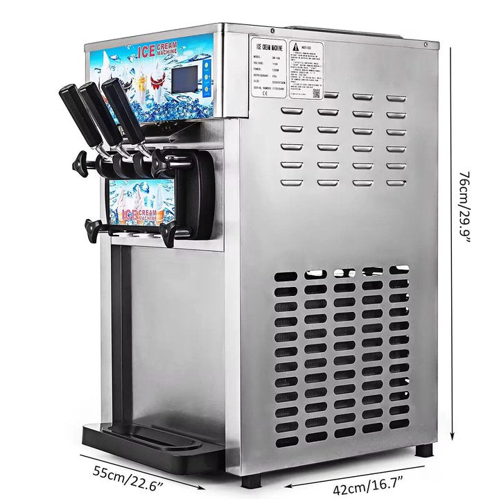SIHAO Commercial Soft Serve Ice Cream Machine - Tri-Flavor 18L/H with LCD Display & One-Touch Cleaning for Dessert Shops, Cafes