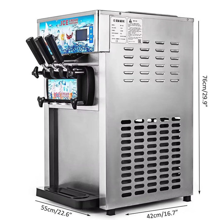 VEVOR Commercial Soft Serve Ice Cream Machine - Tri-Flavor 18L/H with LCD Display & One-Touch Cleaning for Dessert Shops, Cafes