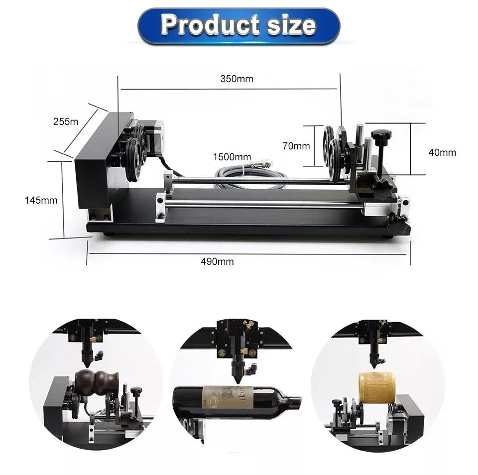 SIHAO Rotary Axis Kit for Laser Engraver – 3-in-1 Roller System with NEMA23 Stepper Motor for Engraving Cylinders, Cups & Spherical Objects