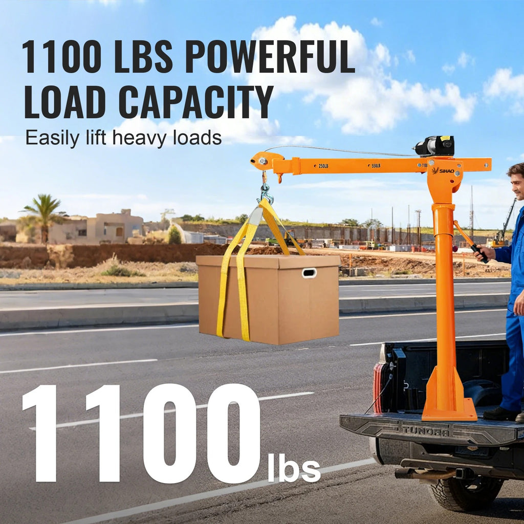 SIHAO 3500lbs Truck Crane with 1100lbs Electric Winch – 360° Swivel Folding Boom, Vehicle-Mounted Hoist for Pickup Truck & Trailer Loading