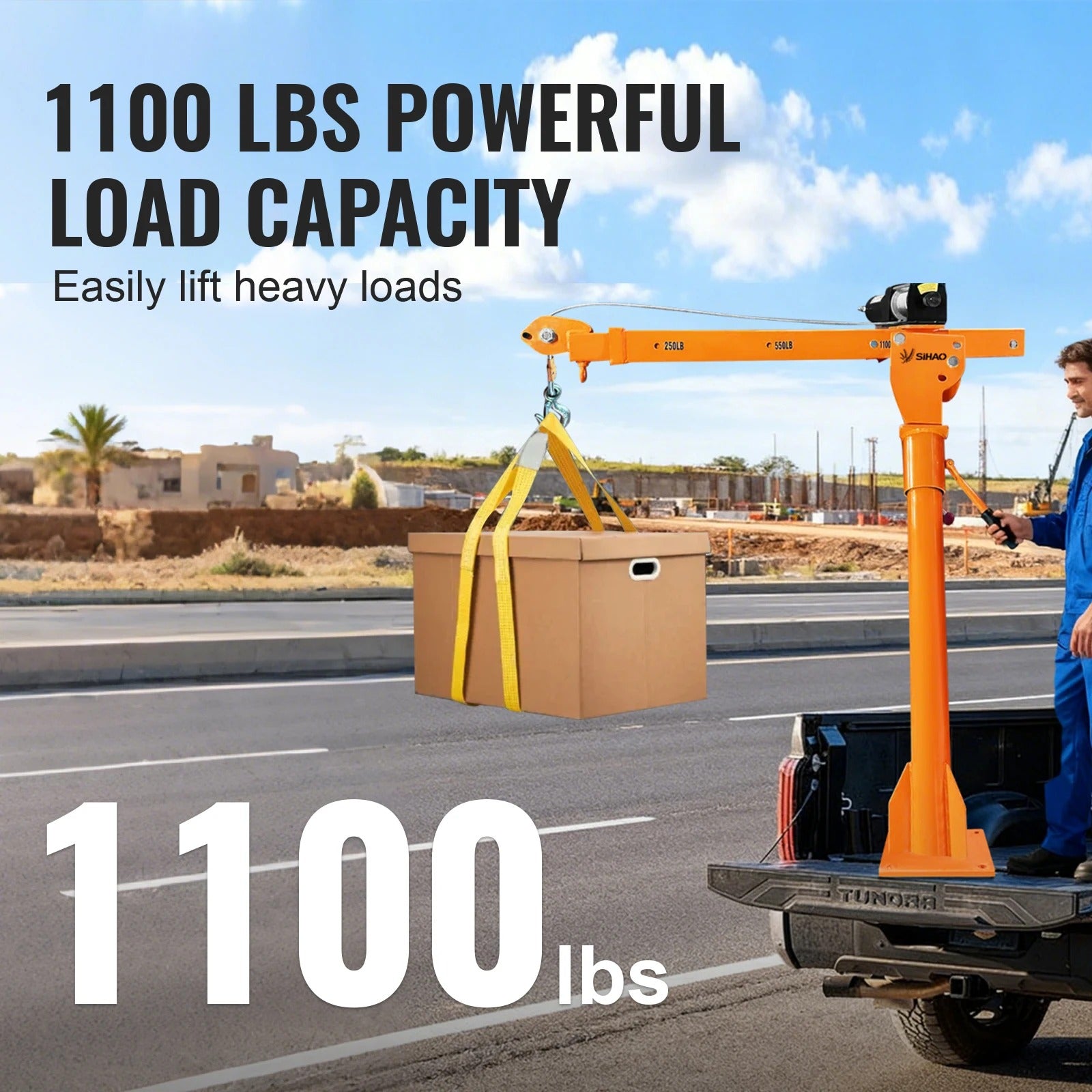 SIHAO 3500lbs Truck Crane with 1100lbs Electric Winch – 360° Swivel Folding Boom, Vehicle-Mounted Hoist for Pickup Truck & Trailer Loading