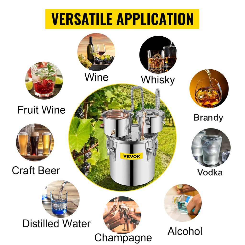 SIHAO Copper & Stainless Steel Moonshine Still – Home Alcohol Distiller with Built-in Thermometer & Condenser for Whiskey, Brandy & Essential Oils