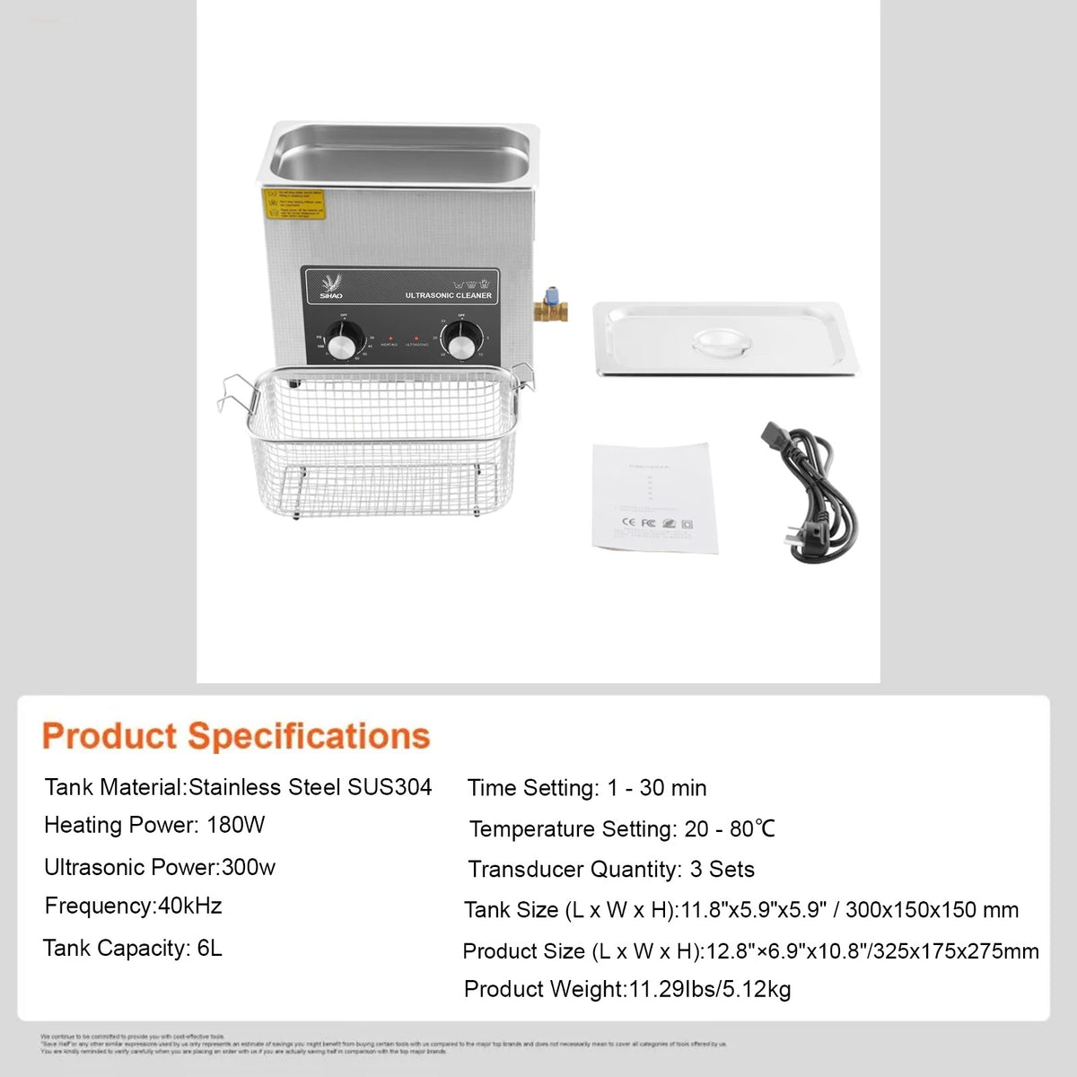 SIHAO 40kHz Ultrasonic Cleaner with Knob Control, Heater & Timer – Available in 2L To 30L Capacities, Ideal for Jewelry, Eyeglasses, Dentures, and Musical Instruments