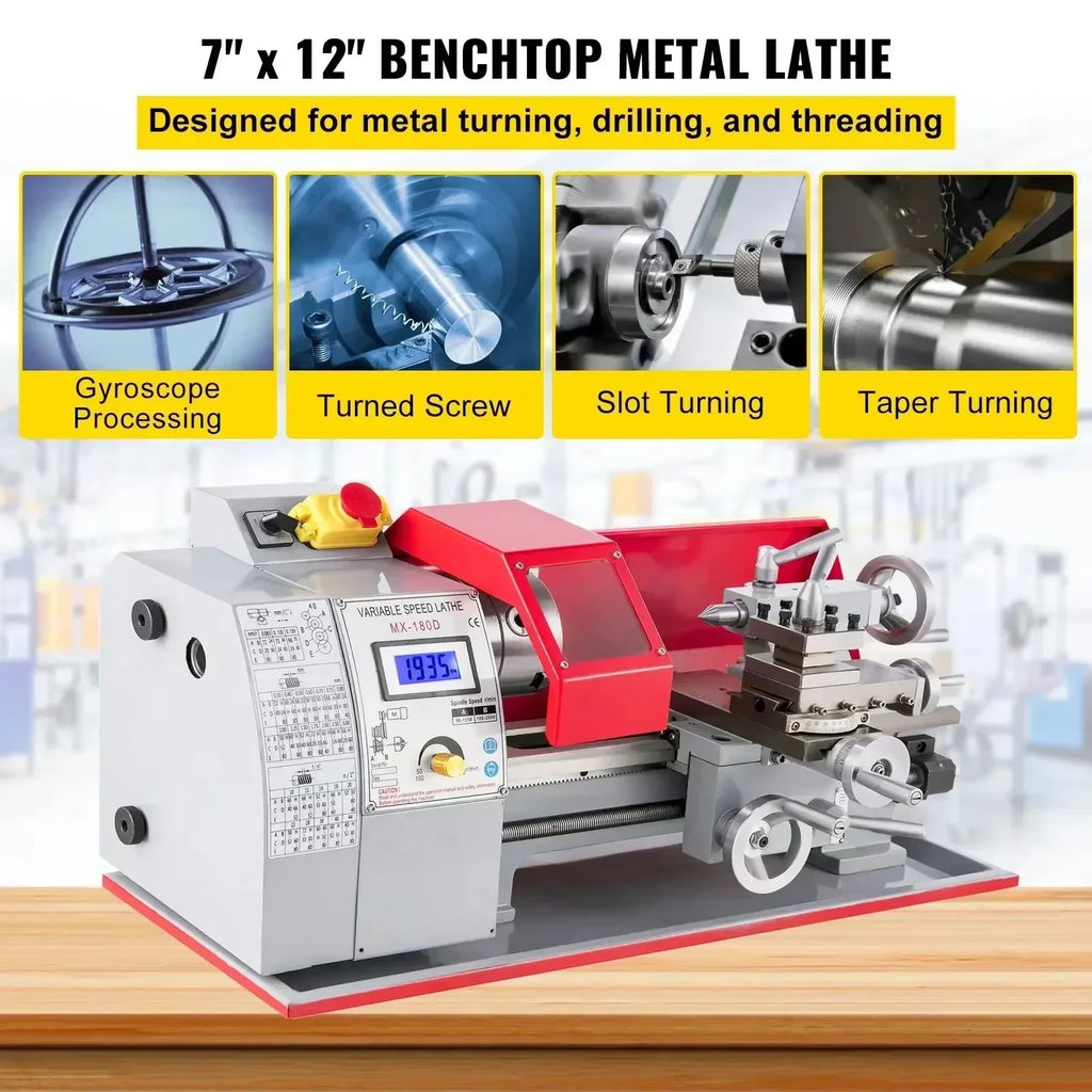 SIHAO MX-180D 600W CNC Mini Metal Lathe Variable Speed Digital Display — Bench Milling Machine for Turning Threading Taper Processing