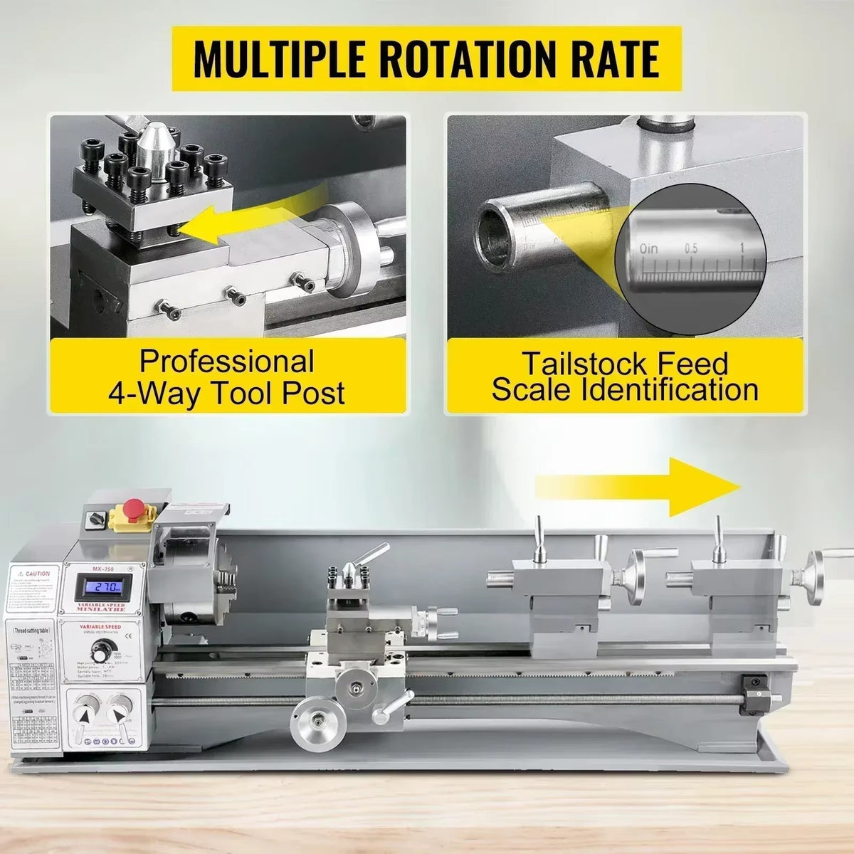 SIHAO 7×14 Inch Mini Metal Lathe Variable Speed 0-2500 RPM — Large Swing Bench Lathe for Steel Aluminum DIY Model Making