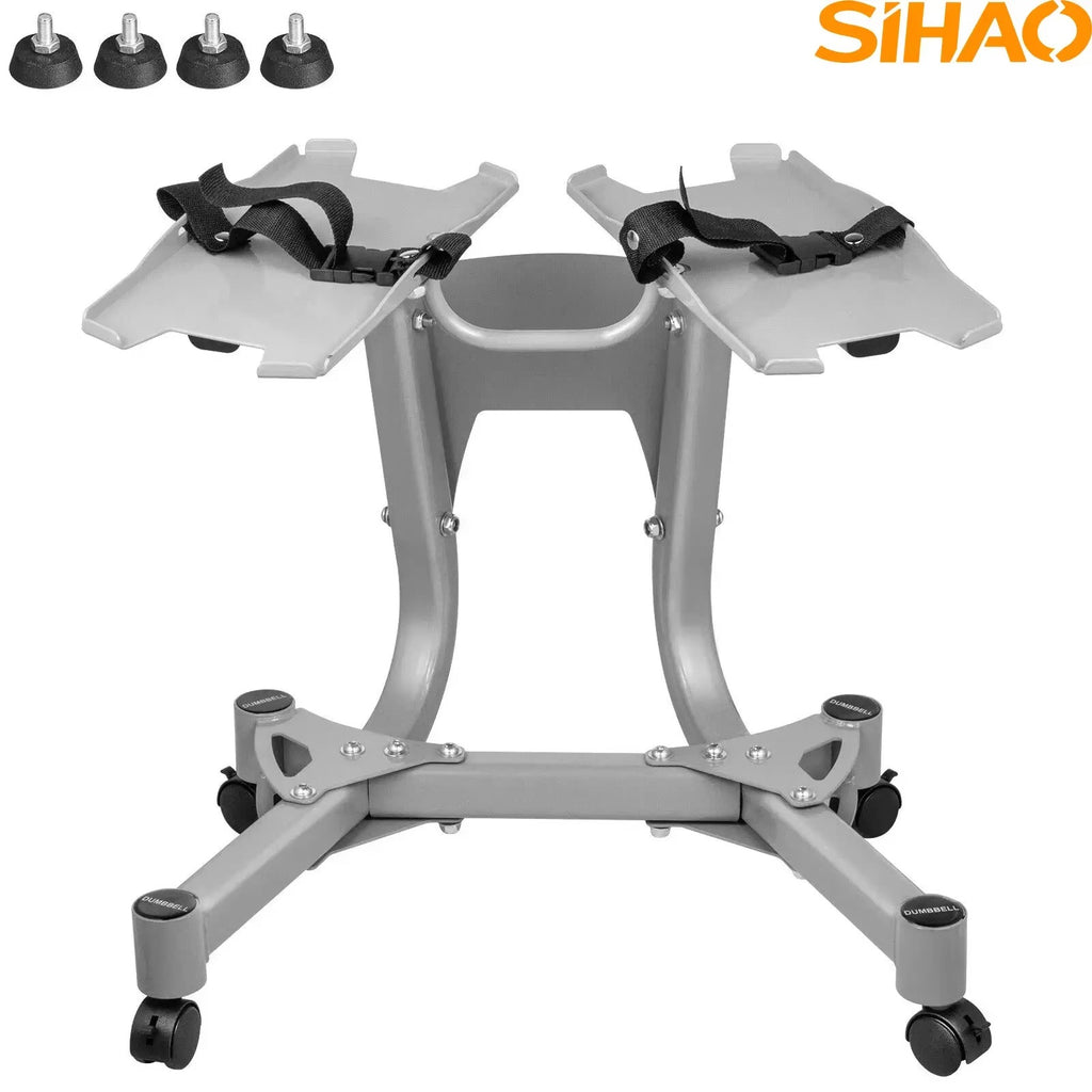 SIHAO Adjustable Dumbbell Stand with Wheels, 100KG Capacity & Towel Storage Rack, Home Gym Equipment for 24-40KG Dumbbells