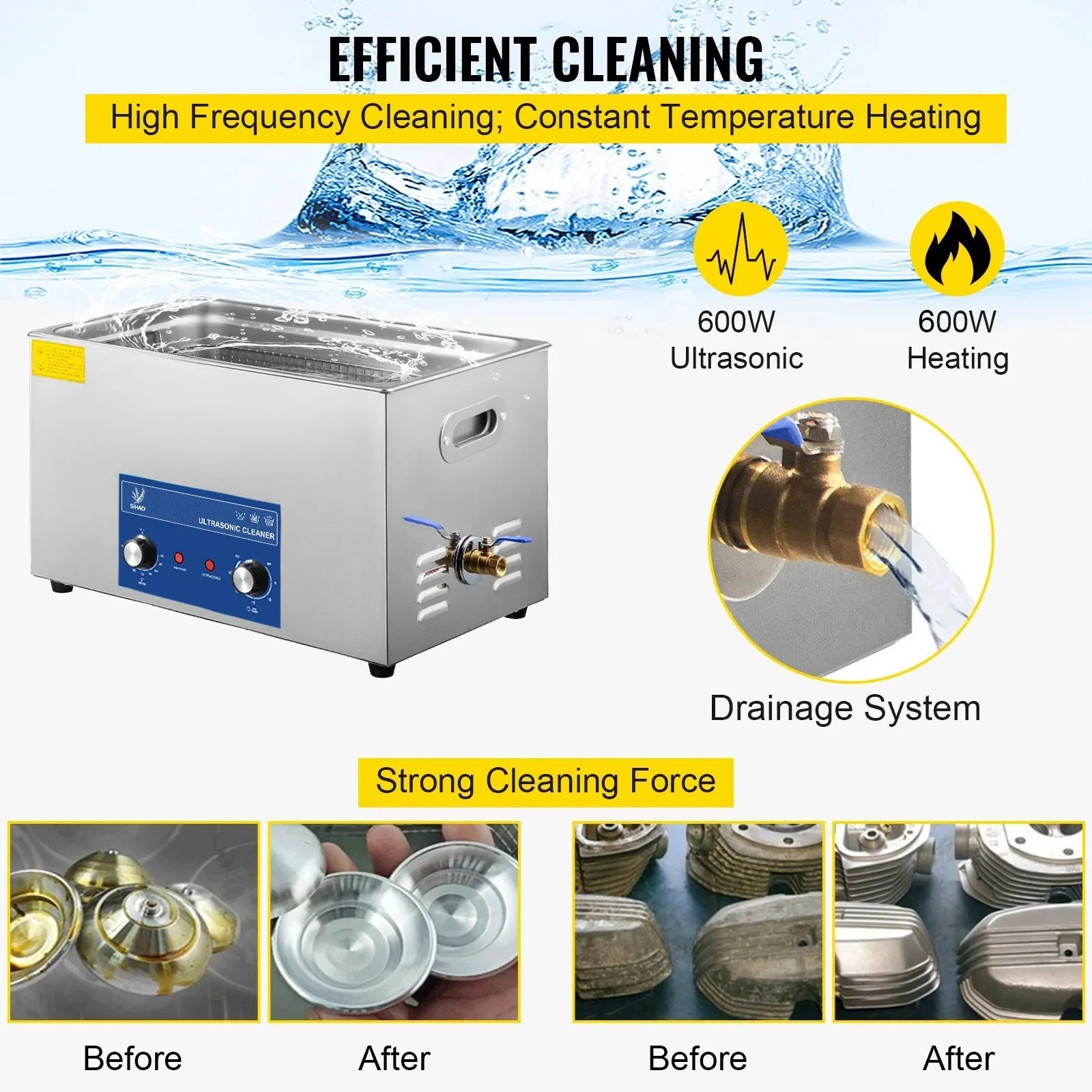 SIHAO 40kHz Ultrasonic Cleaner with Knob Control, Heater & Timer – Available in 2L To 30L Capacities, Ideal for Jewelry, Eyeglasses, Dentures, and Musical Instruments