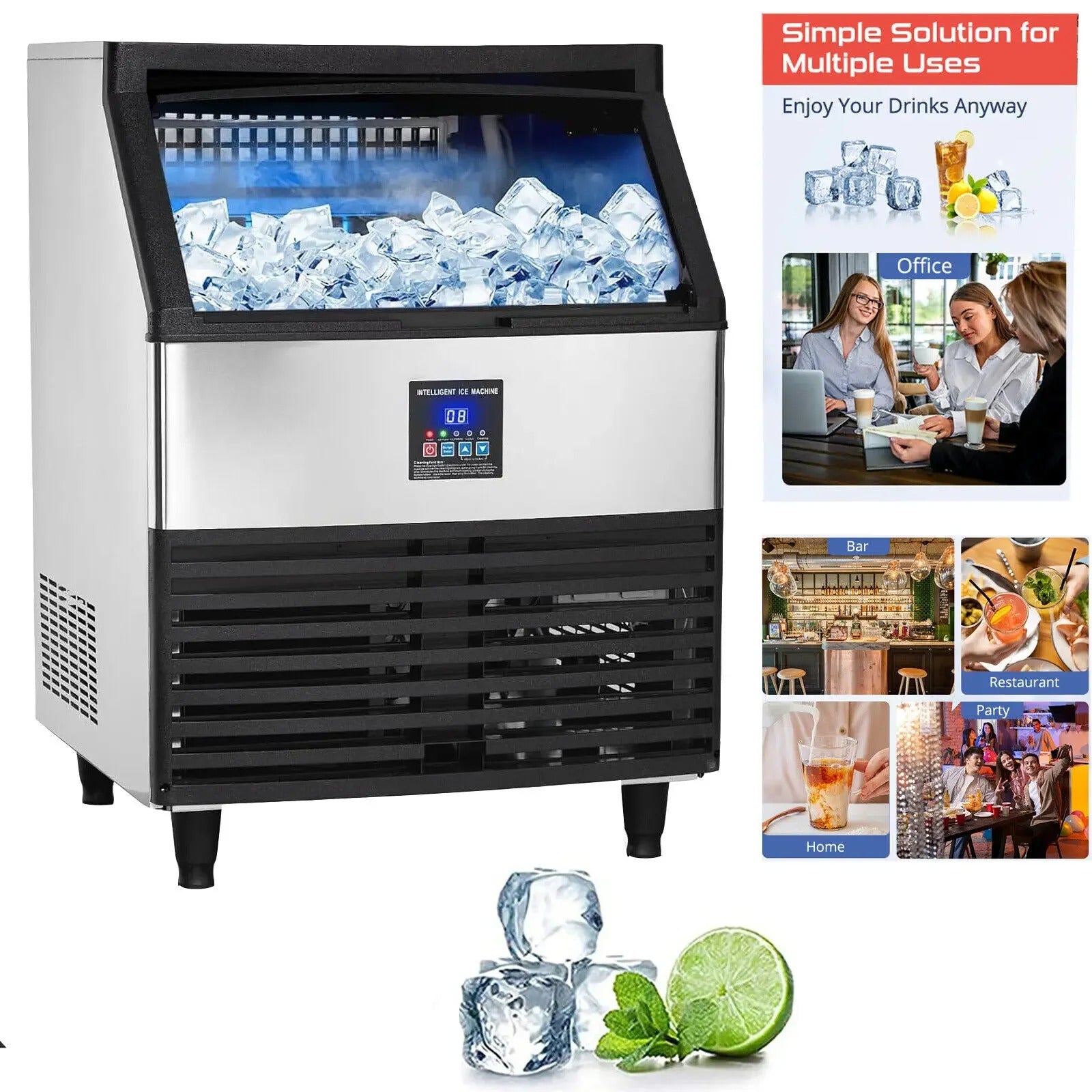 SIHAO 270lb Commercial Ice Maker – Heavy-Duty Cube Ice Machine with 24H Production for Restaurants, Bars, Cafes & Catering