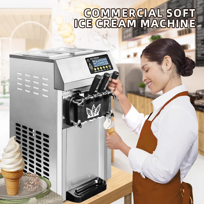 SIHAO Commercial Soft Serve Ice Cream Machine - Pre-Cooling System, 18L/H Portable High Capacity for Food Trucks & Dessert Shops