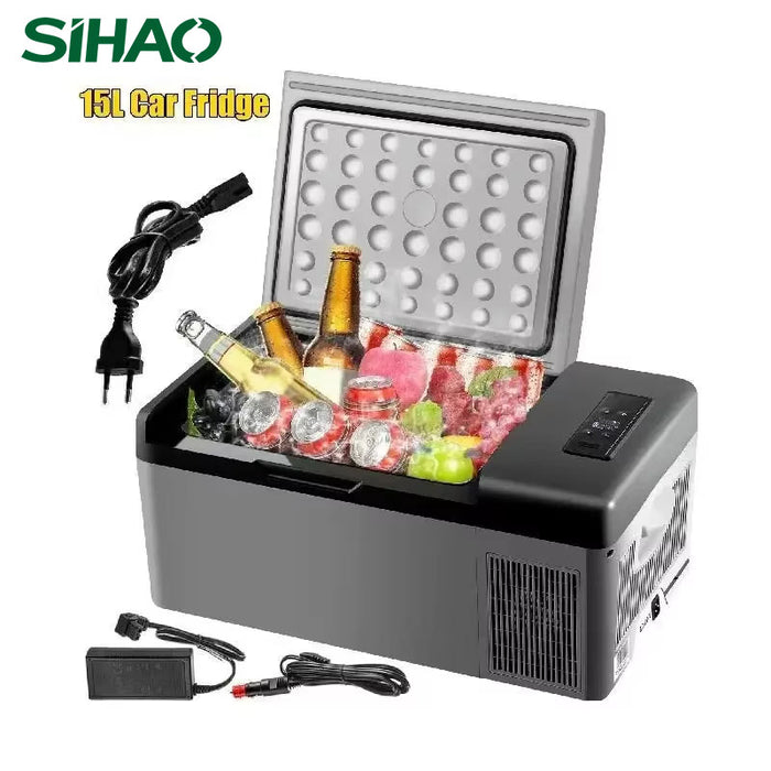 SIHAO 15L Car Fridge Freezer 12V/24V Portable Compressor Cooler - Mini Refrigerator for Trucks, Camping, RV & Outdoor Travel