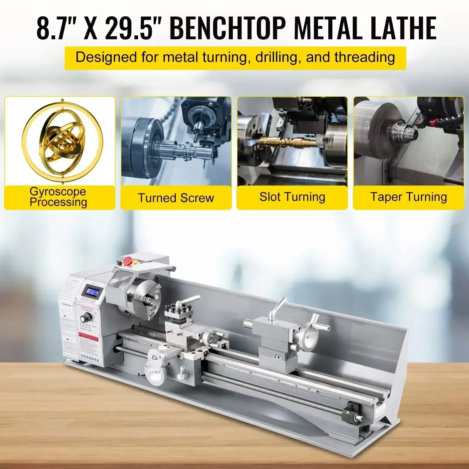SIHAO 750W Metal Lathe – 220mm Swing x 750mm Between Centers, Variable Speed, LED Display & Brushless Motor, for Metric/Imperial Threading