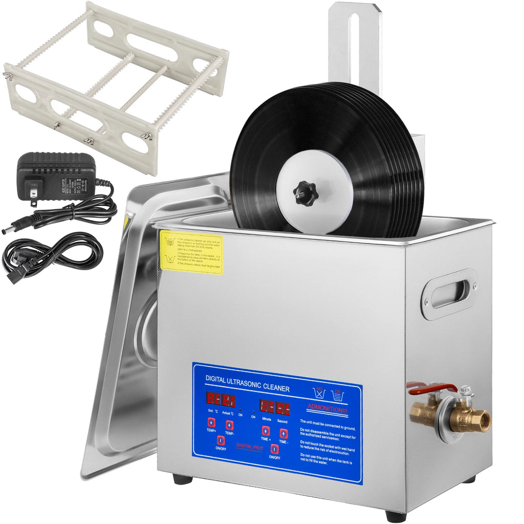 SIHAO 6L Ultrasonic Cleaner 180W Ultrasonic Vinyl Cleaner 7-12 Inch 8 Records Ultrasonic Records Cleaner W/Drying Rack for Home
