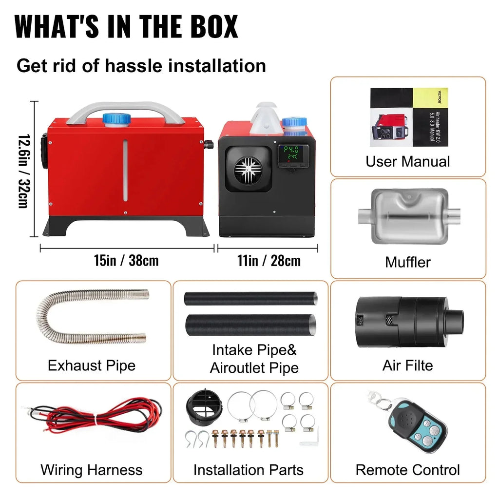 SIHAO Fast-Heating Diesel Parking Heater 5-8KW 12V – Portable Kit with Remote, Ideal for Vans & Trucks