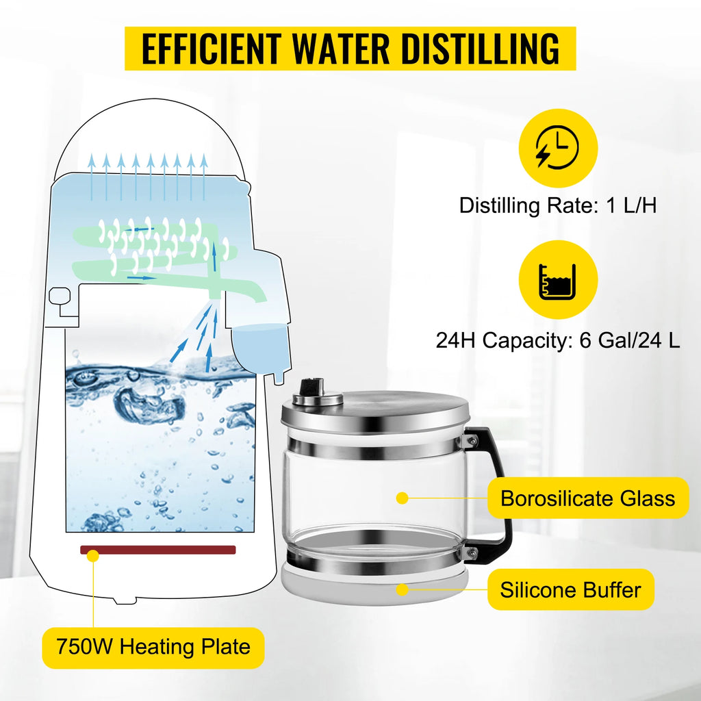 SIHAO 4L 750W Countertop Water Distiller – Stainless Steel, Adjustable Thermostat for Essential Oils & Homebrewing