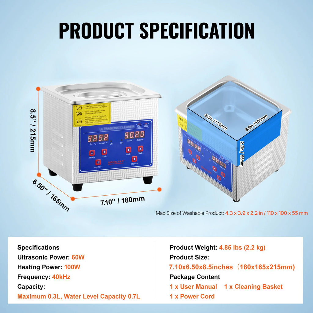 SIHAO Ultrasonic Cleaning Machine Digital Heated Cleaner for Jewelry, Glasses & Small Parts—Versatile Cleaning for Home & Commercial Use