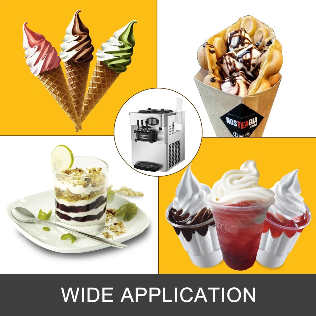 SIHAO 20-28L/H Soft Ice Cream Maker Commercial Countertop Tricolor 2+1 Flavors Sweet Cones Freezing Equipment Vending Machine