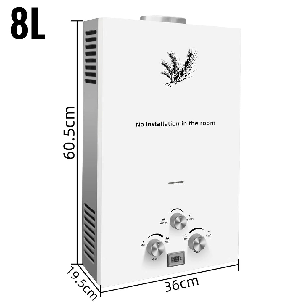 SIHAO 6–18L LPG Instant Tankless Water Heater – Energy-Efficient Stainless Steel, LED Display, Smart Temp Control, Overheat & Dry-Burn Protection, Compact Indoor/Outdoor Unit for Home, RV, and Cabin