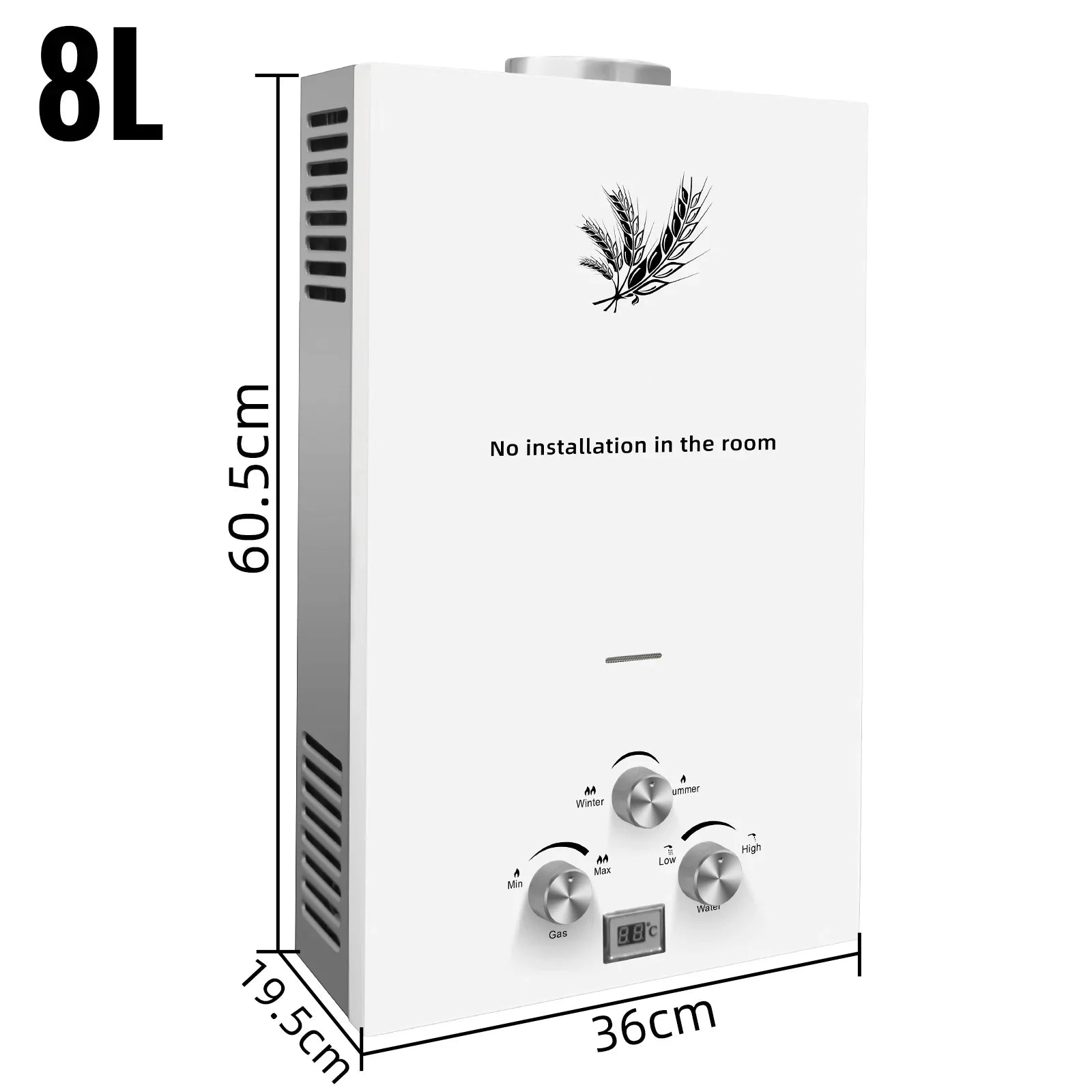 SIHAO 6–18L LPG Instant Tankless Water Heater – Energy-Efficient Stainless Steel, LED Display, Smart Temp Control, Overheat & Dry-Burn Protection, Compact Indoor/Outdoor Unit for Home, RV, and Cabin