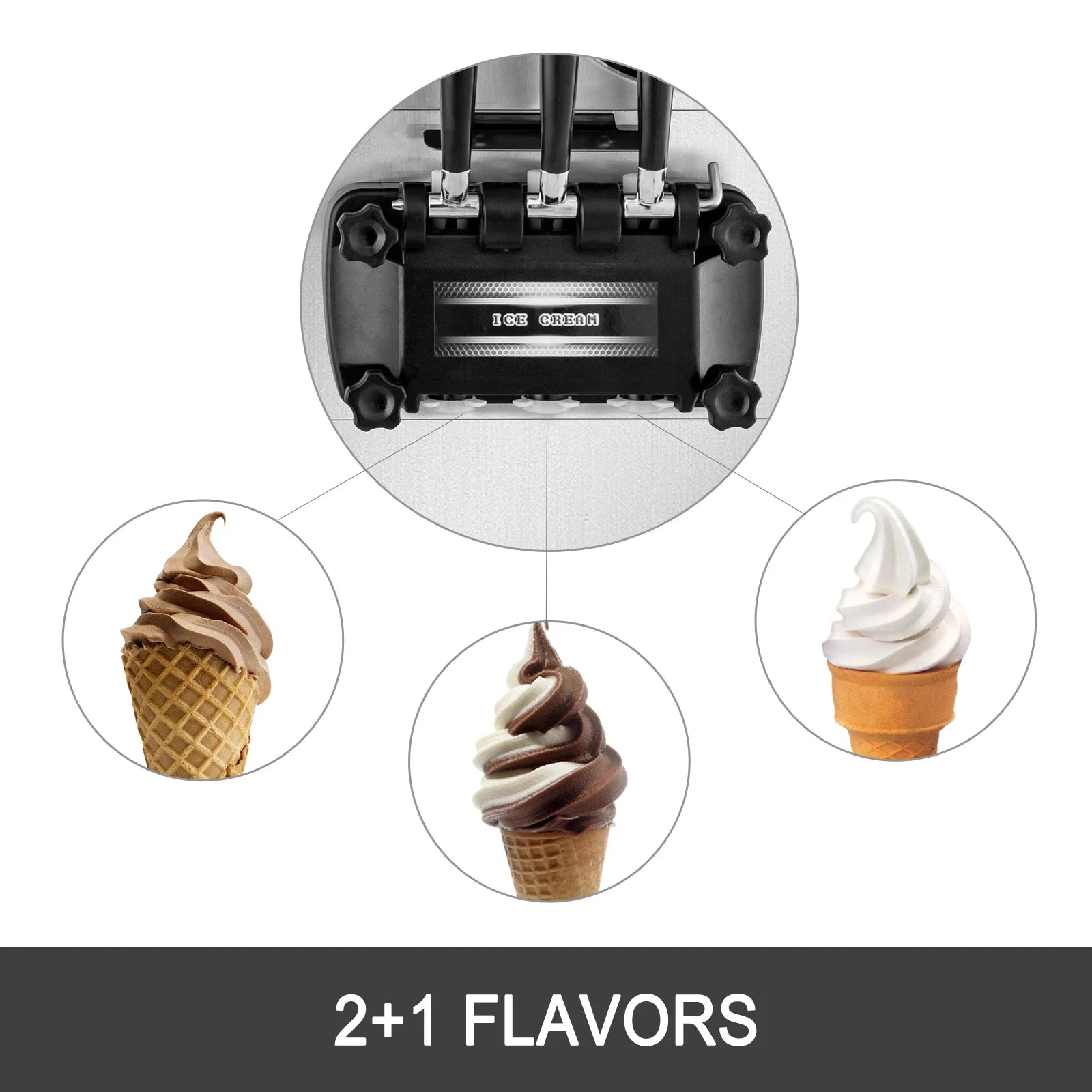 SIHAO 20-28L/H Soft Ice Cream Maker Commercial Countertop Tricolor 2+1 Flavors Sweet Cones Freezing Equipment Vending Machine