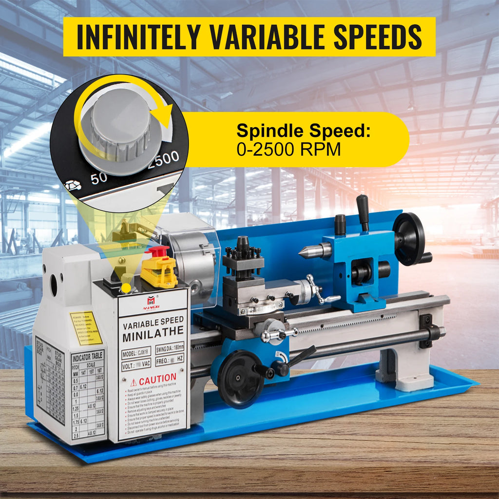 SIHAO Metal Mini Lathe Machine Mini Metal Lathe 7"x14" 550W 180x350mm Variable Speed with 3 Jaw Chuck for Metalworking Machine